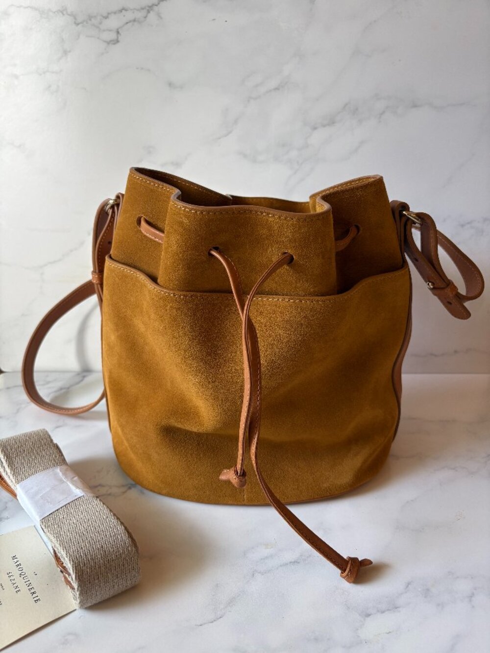 Sezane Liberte Bucket Bag, Honey color (like-new)